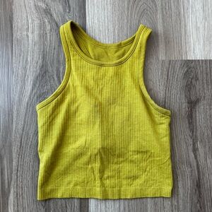 Lululemon Size 4 Ebb to Street Crop Ribbed Tank Top Built In Bra Lime Green